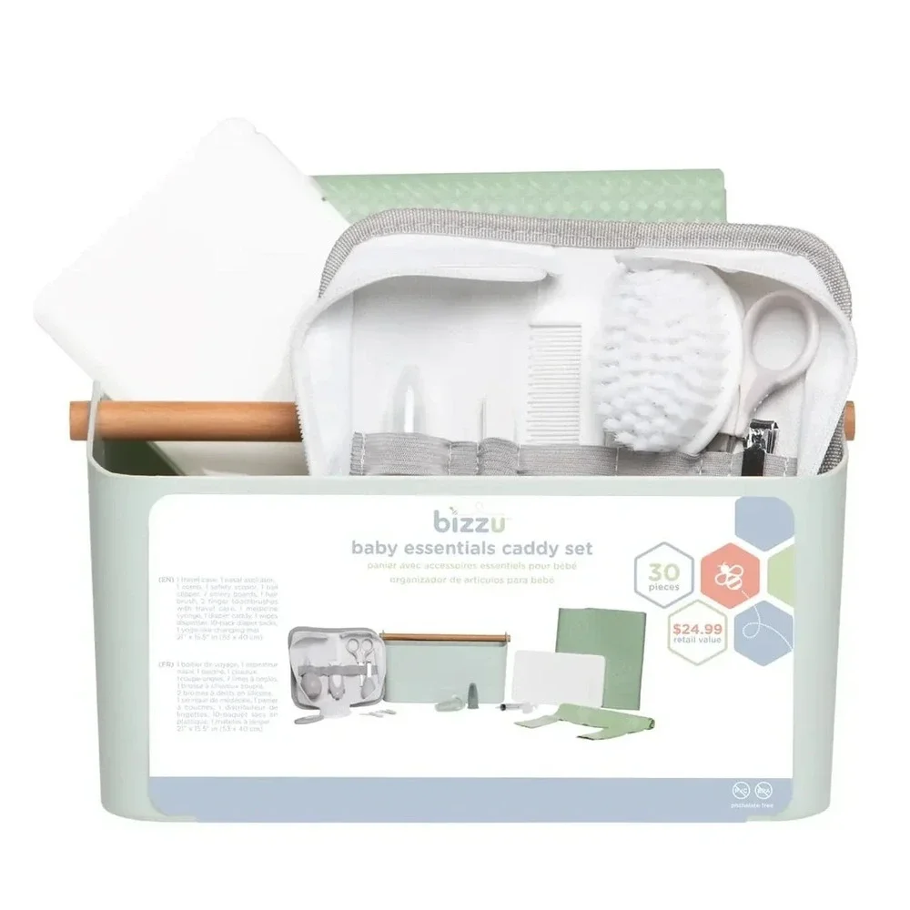 Bizzu Newborn Baby Care Essentials Sage Green Caddy Set - 30 Pieces